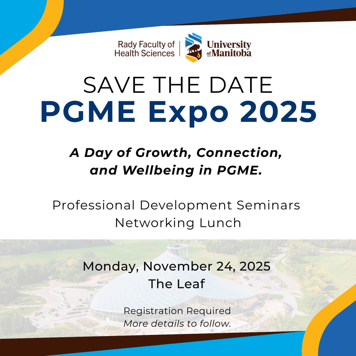 📢Save the Date📢The PGME Expo 2025 is a day of growth, connection, and wellbeing for Program Directors &amp; Program Administrators.
📅 Monday, November 24, 2025
📍 The Leaf
🔜 Registration required — details coming soon!
#PGMEExpo2025 #UManitoba #PGME #professionaldevelopment