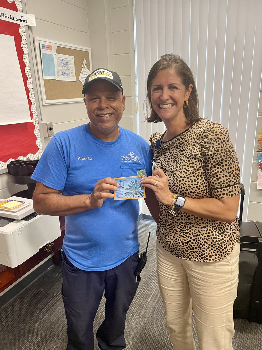 So proud to recognize Mr. Alberto, head custodian <a href="/THEShawElem/">HCPSShaw</a>! Mr. Alberto is our first TN 1 palm tree 🌴recipient! Thank you for being focused on students and sharing your team with another school to prepare for student arrival! <a href="/HillsboroughSch/">Hillsborough Schools</a> #TN1