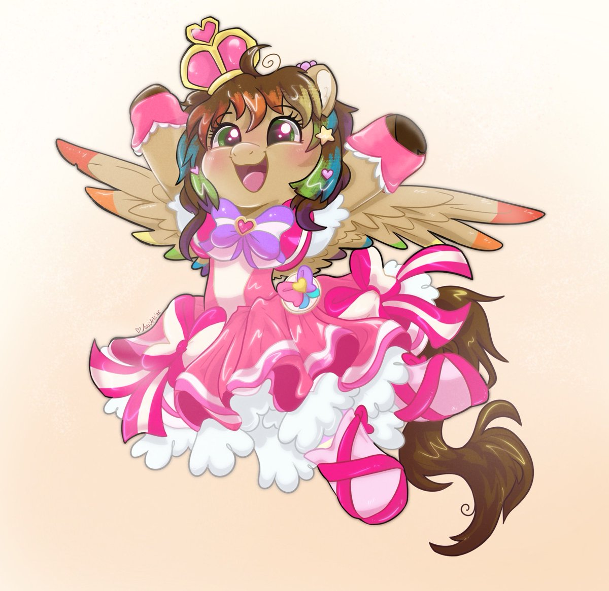AvuiArts's tweet photo. What do you think of her outfit? 😍

Commission for @TemujinRain! Their adorable OC Lullaby Rain dressed up as one of the Cures from Wonderful Precure.

♥️♥️ Drawn on Procreate!
(My commissions are OPEN!)

#mlp #mylittlepony #wonderfulprecure #commissions #digitalart https://t.co/I1HF19r8m4