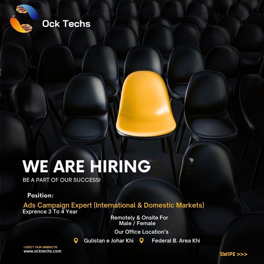 OckTechs's tweet photo. 🚀 We’re Hiring – Ads Campaign Expert (International &amp; Domestic Markets) 🌍
Apply Now
 0347-2233493
hr@ocktechs.com
DM us to schedule an interview.

#ocktechs #applynow2025 #hiringnow #ock #techs #OT #MarketingExperts #DigitalServiceProvider #itsolutionsforbusiness https://t.co/UYspcdSrF8