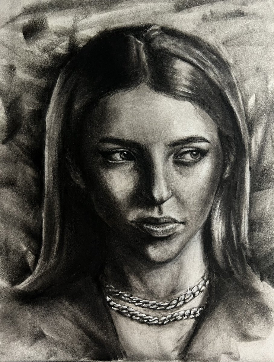 hecho otro dibujito de miko 🖤 <a href="/itsyoungmiko/">it’s baby miko 💗</a> 

charcoal/pan pastel on paper