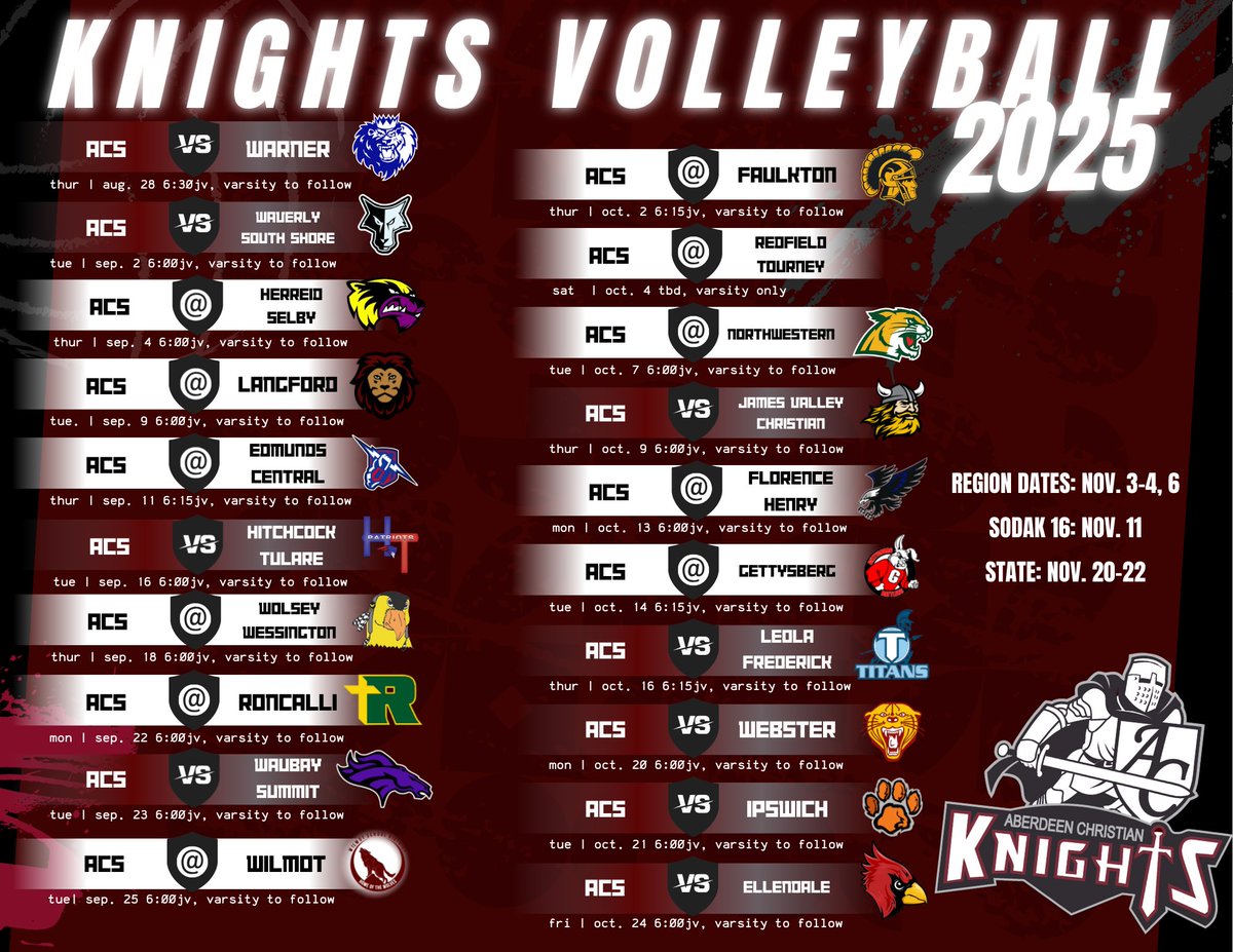 Reposting one more time as we had another change. Sep. 25th will now be AT Wilmot instead of at ACS.