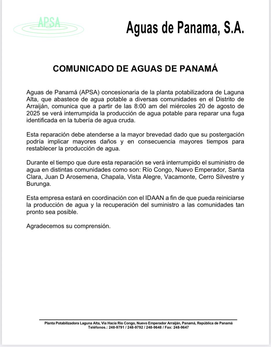 AguasdePanamá (@apsalagunaalta) on Twitter photo 