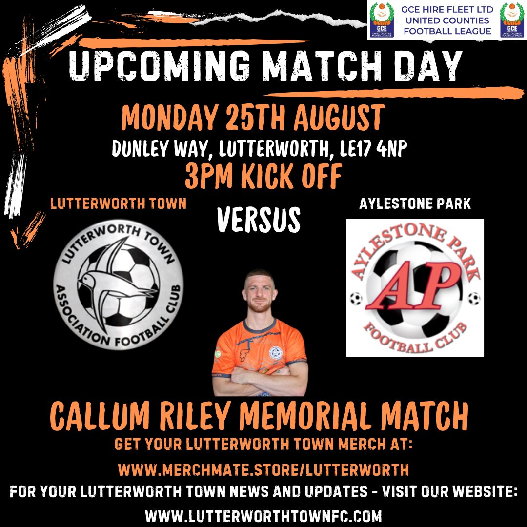Bank Holiday Monday fixture!  A game between Lutterworth and Aylestone where we will both compete in the first ever Callum Riley Memorial match!  Get on down to Dunley and enjoy the game, while both clubs honour a great former player and friend