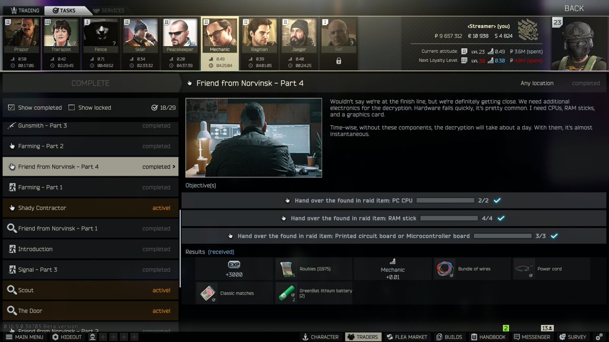 Finished new quest line, looks like its time gated.

#EscapefromTarkov