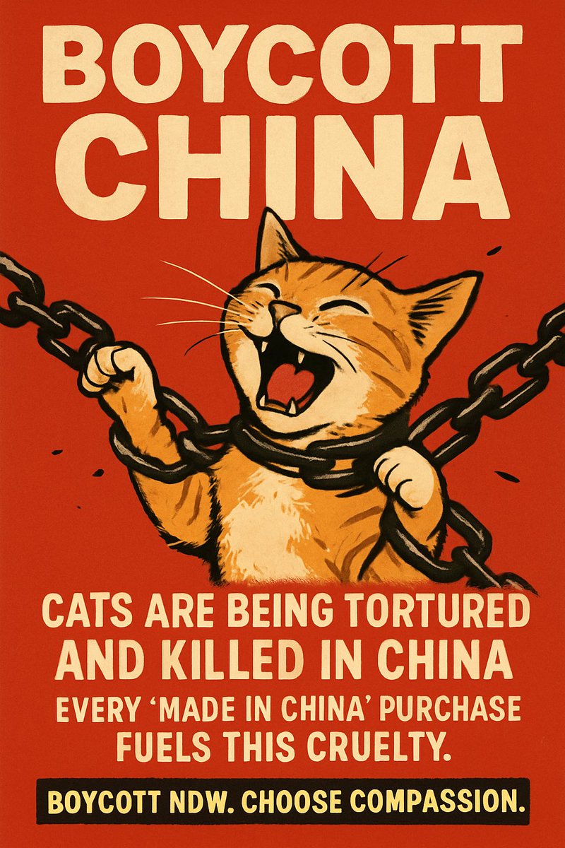 In China, thousands of cats are trapped, tortured, and killed every year. This is not a festival, not tradition — it is pure, intentional cruelty.
By refusing to buy products made in China, we send a message: cruelty will not be rewarded.
#StopAnimalCruelty #BoycottChina