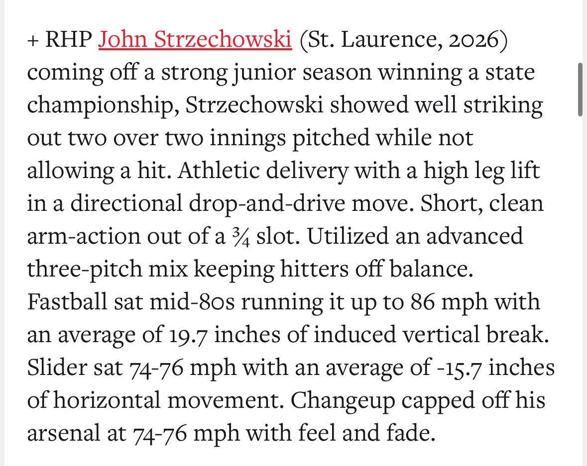 <a href="/PrepBaseballIL/">Prep Baseball Illinois</a> <a href="/prepbaseball/">Prep Baseball</a> <a href="/strzechowski23/">John Strzechowski</a> dominating at the Illinois State Games! Big game starters.  Started the Regional, Sectional, and State Championship games during our State Championship run.
1st Team All-CCL Blue Pitcher.
#VikingWarrior #StateChamp <a href="/PB_Uncommitted/">Prep Baseball Uncommitted</a> <a href="/BUncommitted/">Baseball_Uncommitted</a>