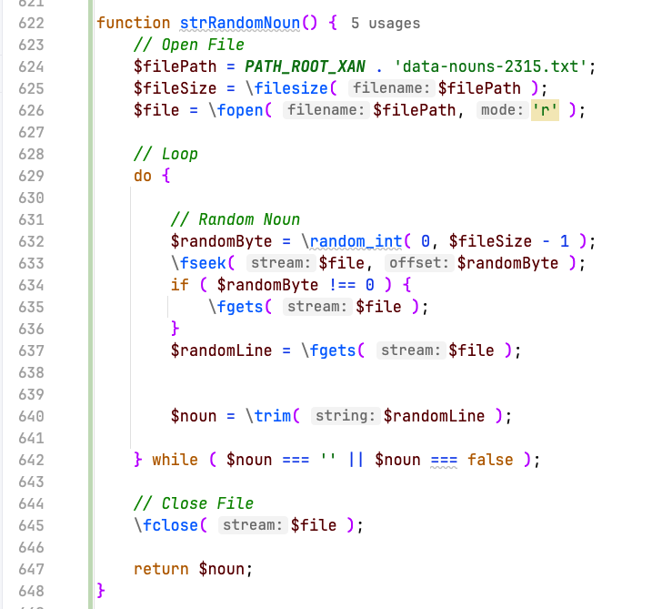 HalGumbert's tweet photo. Yesterday I needed a #PHP password generator for the soon to be migrated #FileMaker users logins. I found a list of nouns and needed a random picker. AI then suggested using a file and then going to a random byte, then getting the next line which is fast even with large files! https://t.co/bVEQIezsMn