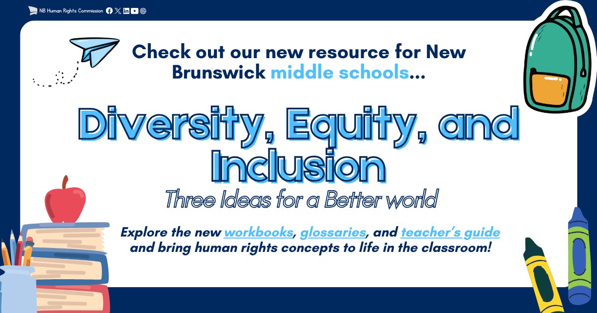 🌱 A better NB starts with young learners!

The Commission’s new DEI workbook helps middle schoolers explore inclusion, equity &amp; diversity – and their role in building welcoming communities.

👉 Download the free resource: bit.ly/3XcbOls