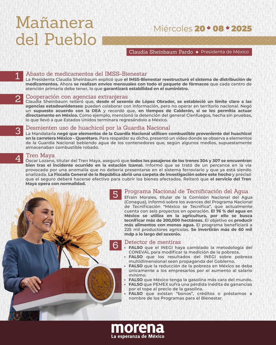 Morena (@partidomorenamx) on Twitter photo Consulta el resumen de la #MañaneraDelPueblo de la Presidenta <a href="/Claudiashein/">Claudia Sheinbaum Pardo</a> 💧
Con el Programa Nacional “México se Tecnifica” se tecnificarán más de 200,00 hectáreas para producir más alimento con menos agua y beneficiar a 225 mil productores agrícolas.
Te compartimos los Consulta el resumen de la #MañaneraDelPueblo de la Presidenta <a href="/Claudiashein/">Claudia Sheinbaum Pardo</a> 💧
Con el Programa Nacional “México se Tecnifica” se tecnificarán más de 200,00 hectáreas para producir más alimento con menos agua y beneficiar a 225 mil productores agrícolas.
Te compartimos los