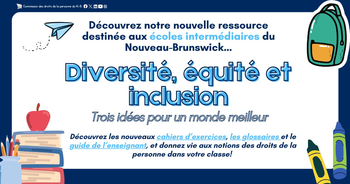 🌱Un meilleur N.-B. d’abord grâce aux jeunes apprenants!

Le nouveau cahier d’exercices sur la DEI de la CDP aide les élèves des écoles intermédiaires à découvrir ces notions et leur rôle pour des collectivités accueillantes.

👉 Téléchargement gratuit : bit.ly/3Yt182y