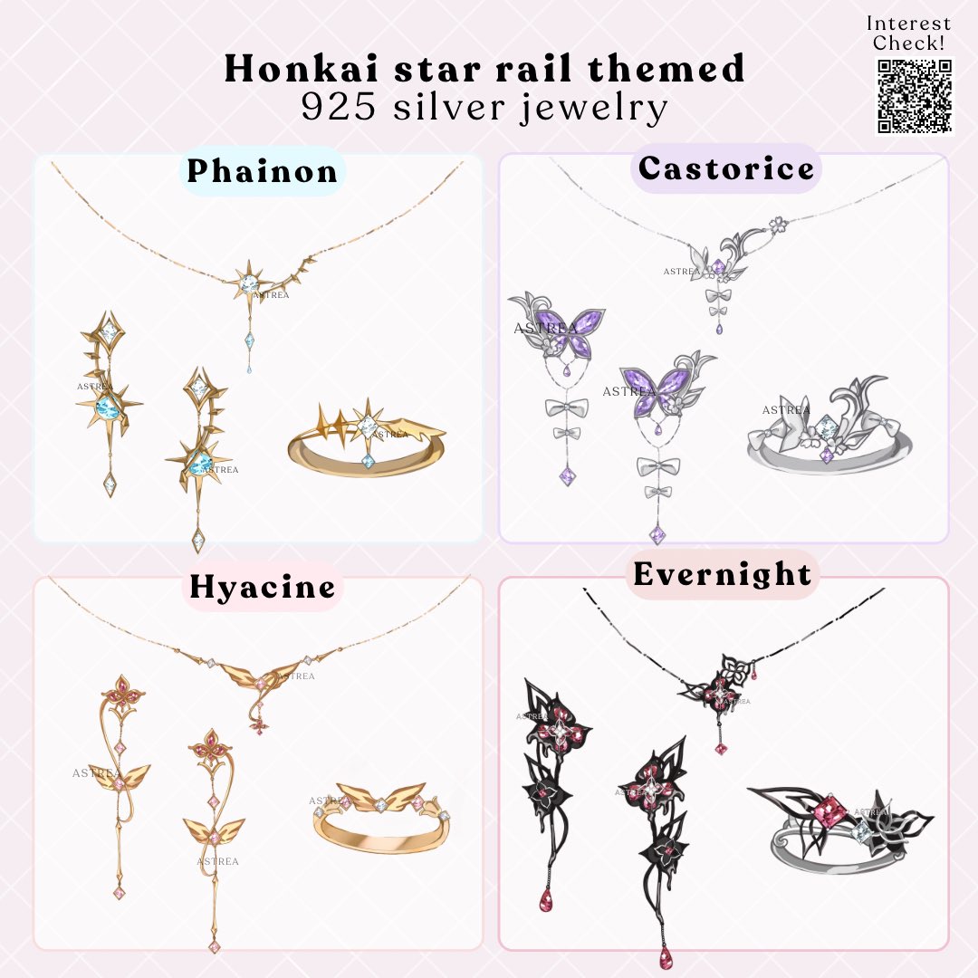 RTs appreciated!🌷I made new jewelry designs according to IG polls! I'm checking the interest with notifications signups ^^ link in my profile or the qr code on the top right 🙏 phainon/castorice/hyacine/evernight 
#HonkaiStarRail