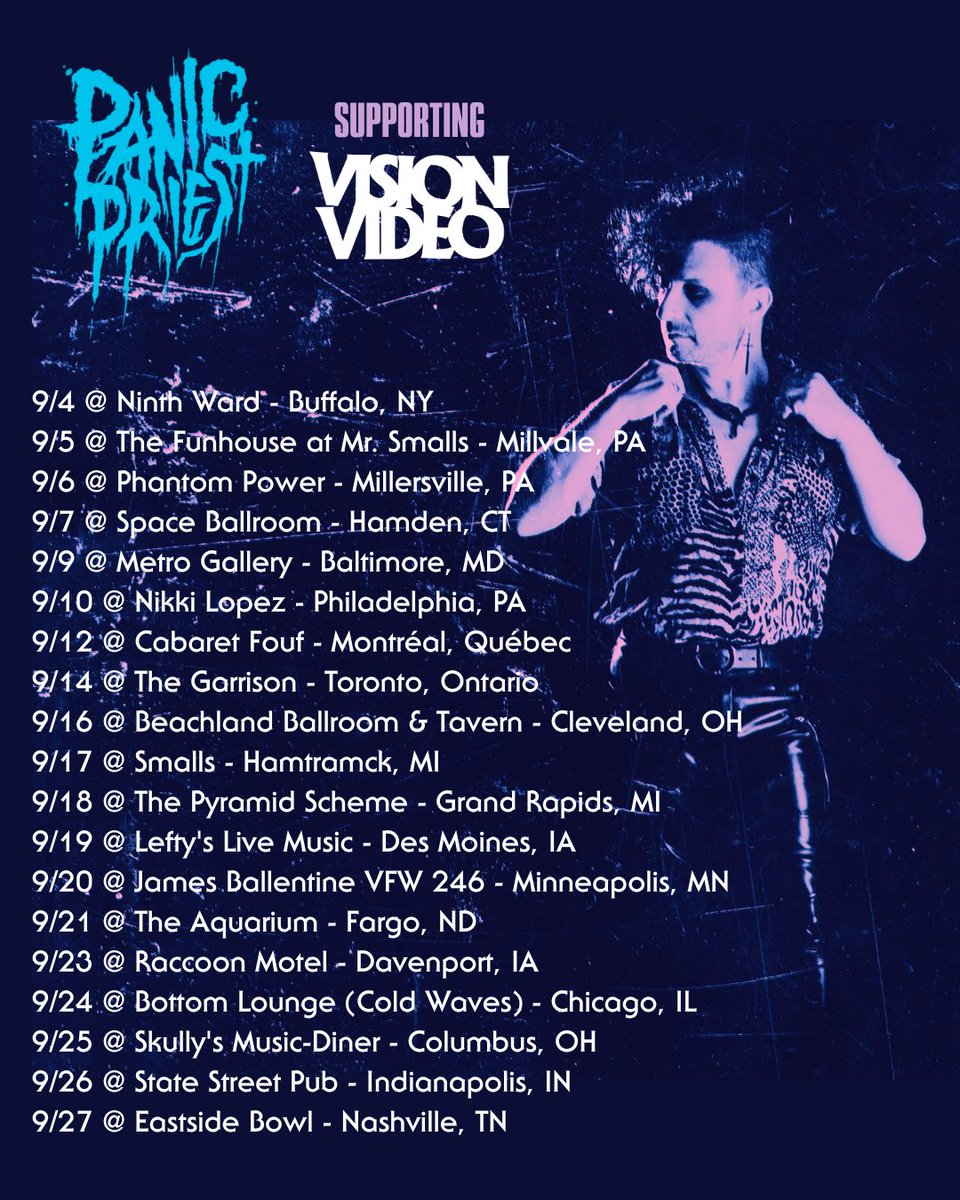 Tour with Vision Video starts this September! 🔥

#panicpriest #darkwave #synthpop #newwave #visionvideo #livemusic #eastcoastmusic #goth