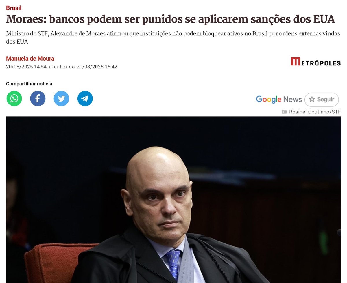 Enquanto o grande capital assistia de forma desinteressada à todo o declínio da liberdade, das leis e da humanidade sendo produzido pelos "defensores da democracia", nós sempre avisamos: - AS CRUELDADES JURÍDICAS CHEGARÃO EM TODOS!"

Pois bem senhores, o supremo Moraes já deu o