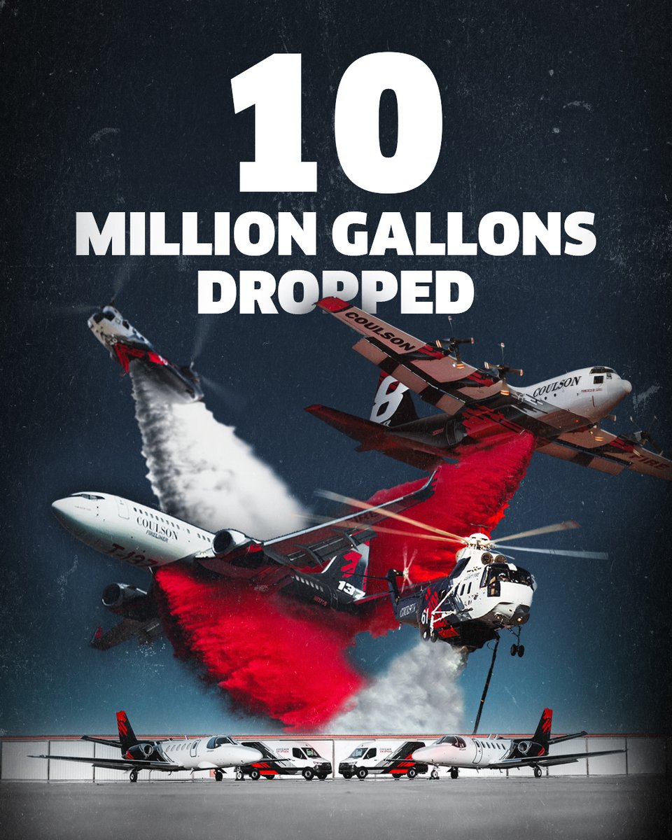 10 million gallons. 

That is how much our crews have dropped this year to date across the globe.

Shout out to our flight crews, maintenance teams, and our office staff.

This milestone belongs to all of you.

#CoulsonAviation #AerialFirefighting