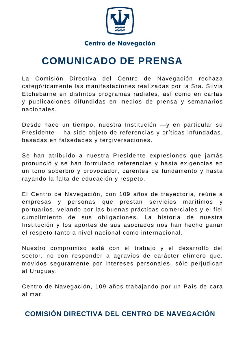 COMUNICADO DE PRENSA - CENTRO DE NAVEGACIÓN