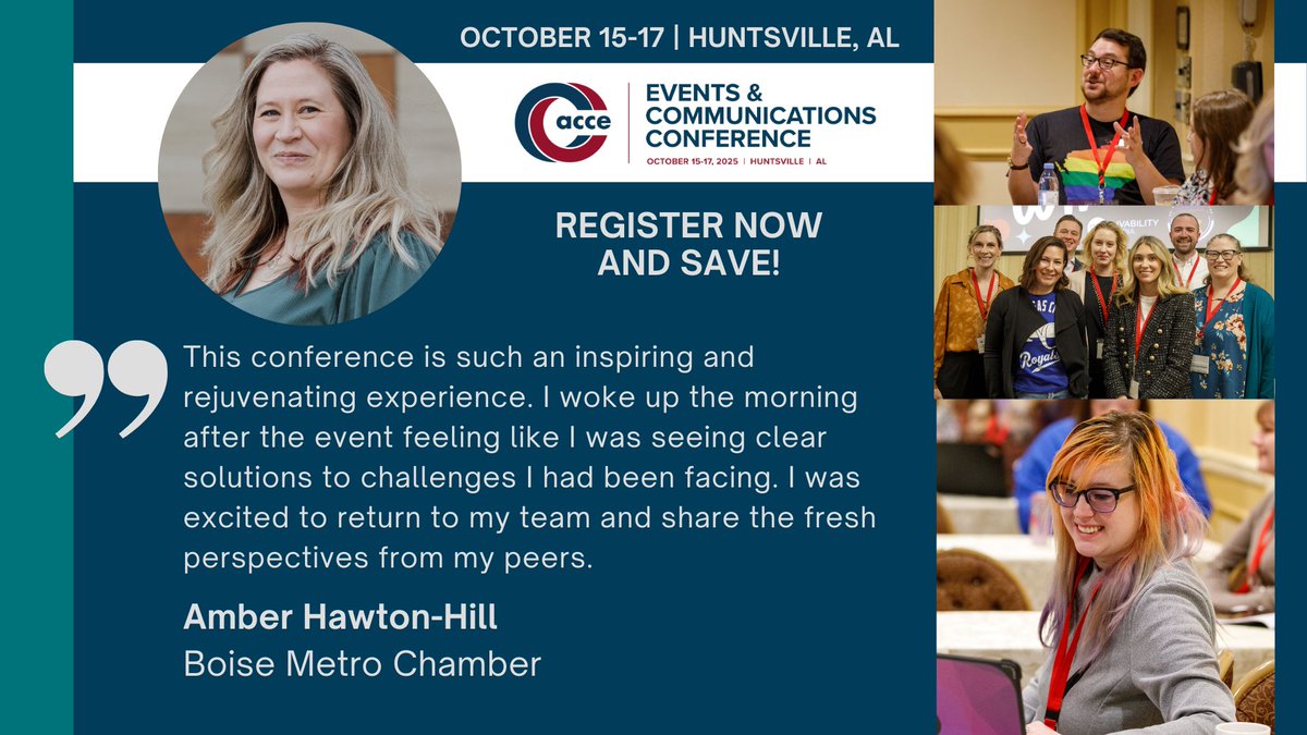 Final Days to Save! Early Bird Rate Ends Next Tuesday
Save $100 when you register by Tuesday, August 26 
ACCE's Events &amp; Communications Conference is coming to Huntsville, Alabama, October 15-17. See agenda and register here: bit.ly/2025EventsComm…