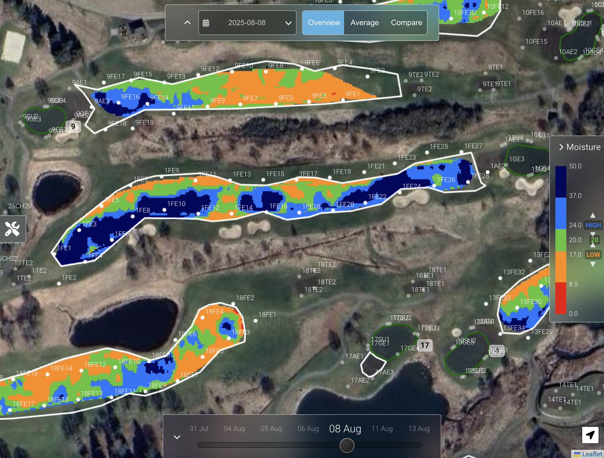 Irrigation decisions shouldn’t be guesswork. 
Try this alternative view: Instead of a continuous gradient, Discrete View displays clear, segmented zones - based on thresholds you set for your course conditions. 
This can make it easier to isolate the areas that need attention,