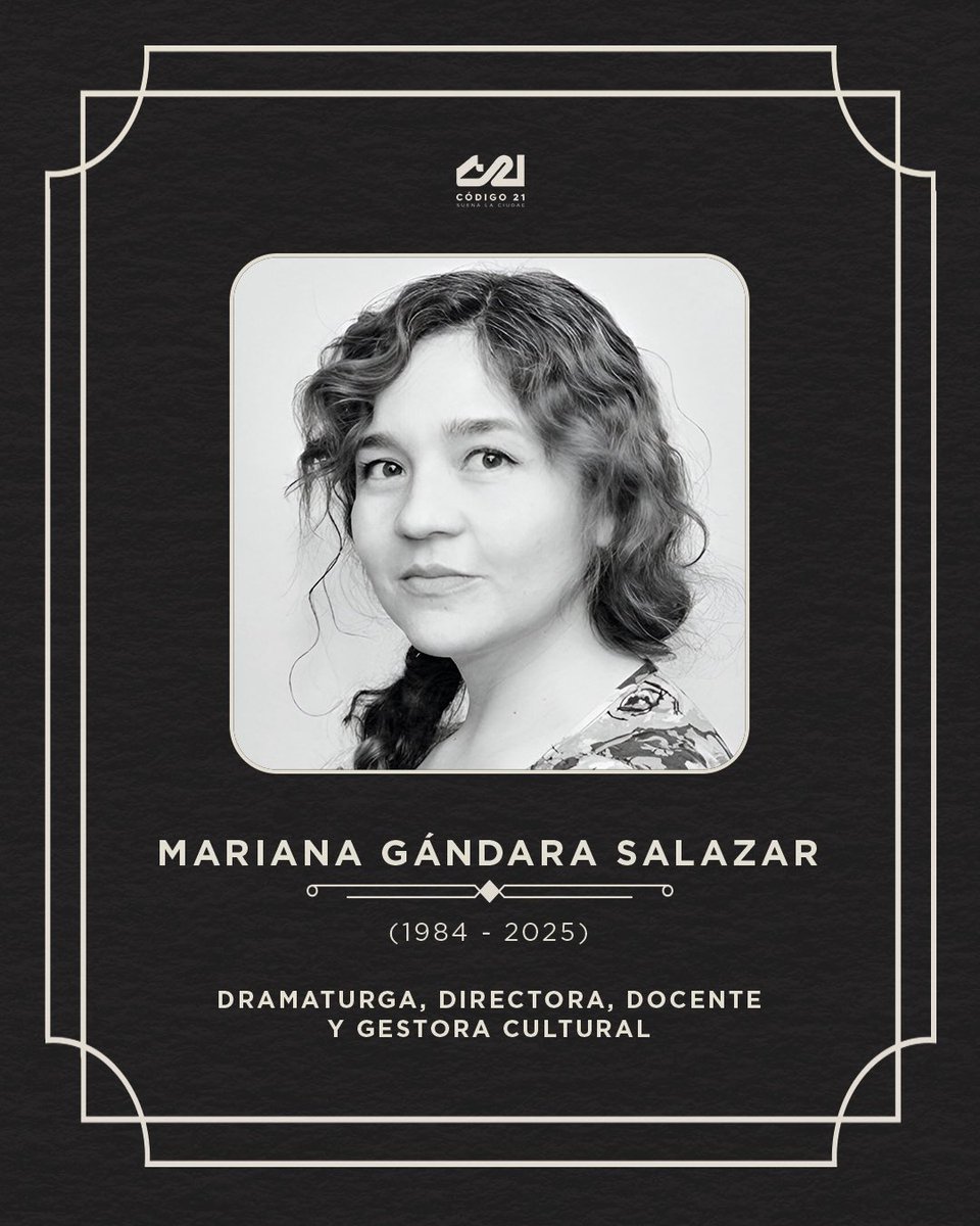 codigo21_radio's tweet photo. #Código21 lamenta el sensible fallecimiento de Mariana Gándara. 
Su pasión y creatividad dejan una profunda huella en nuestra cultura.
Hoy a las 14 hrs. Transmitiremos su última participación en nuestra emisora, como un homenaje a su legado.
Gracias por tanto, querida Gándara. 🤍 https://t.co/FcJyp1AENj