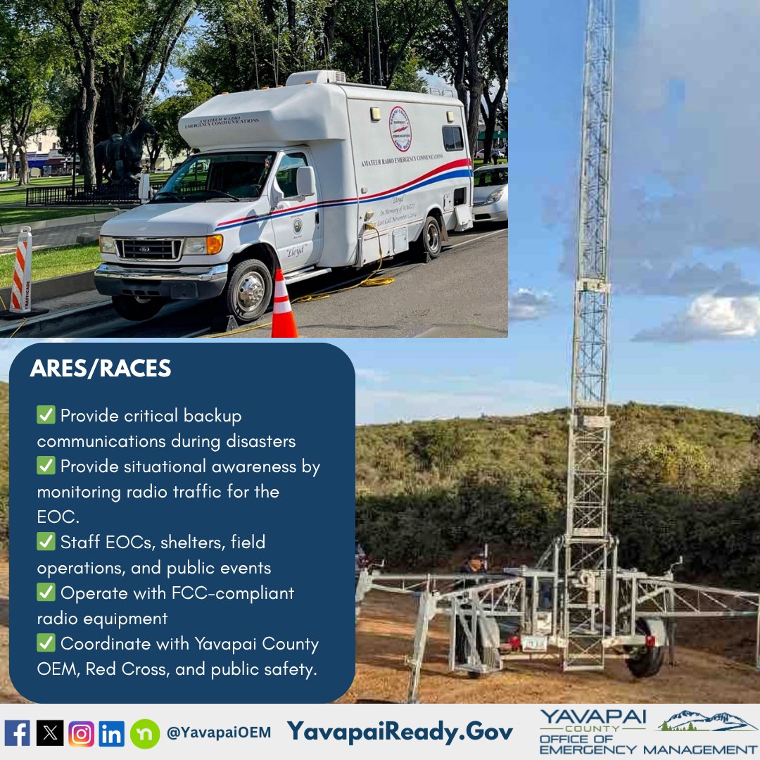 YavapaiOEM's tweet photo. When the cell towers fail and Wi-Fi is a dream — the ham radio folks shine.

They’ve got antennas, call signs, and dedication.

Also: shockingly good signal from a mountain peak.

Go to https://t.co/YrrluJ0sVj for more information. 

#IAmEM #EMAwarenessMonth #YavapaiCounty https://t.co/NOu5kfBNpU