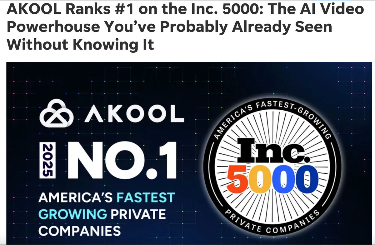 We’re thrilled that USA Today covered our story of becoming #1 on the Inc. 5000 list for 2025—a milestone that marks Akool as the fastest-growing private company in America this year.

This feature highlights our journey as the AI video powerhouse transforming how content is