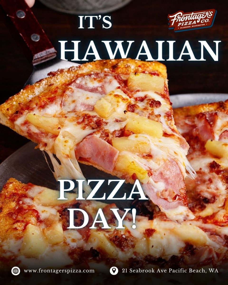 frontagerspizza's tweet image. 🌴🍍 It's International Hawaiian Pizza Day! Enjoy the sweet and savory perfection of our Pineapple Bacon pizza. #HawaiianPizzaDay #FrontagersPizza