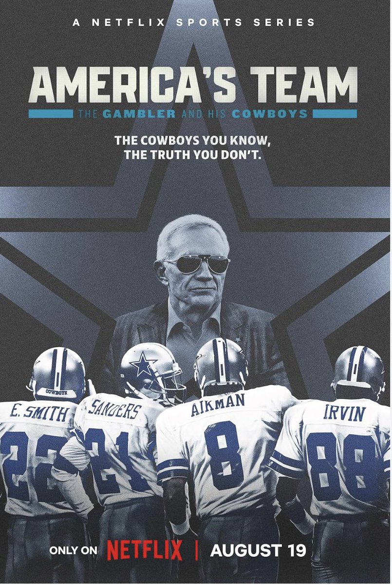 A quite captivating watch!
Controversy, brilliant, much of it never seen before, interviews with every major Cowboys star, NFL hosts, and from the opposition down the years. Stunning! 

#AmericasTeam #DallasCowboys #NobodyDoesDocumentariesLikeNetflix