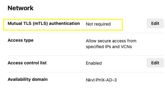nsundara's tweet image. JDBC Tip: To enable one-way TLS for Oracle Autonomous Database (ADB), ensure that you add an ACL and then set the mTLS field to 'Not Required' under the Network section. #JavaOracleDB #OracleADB