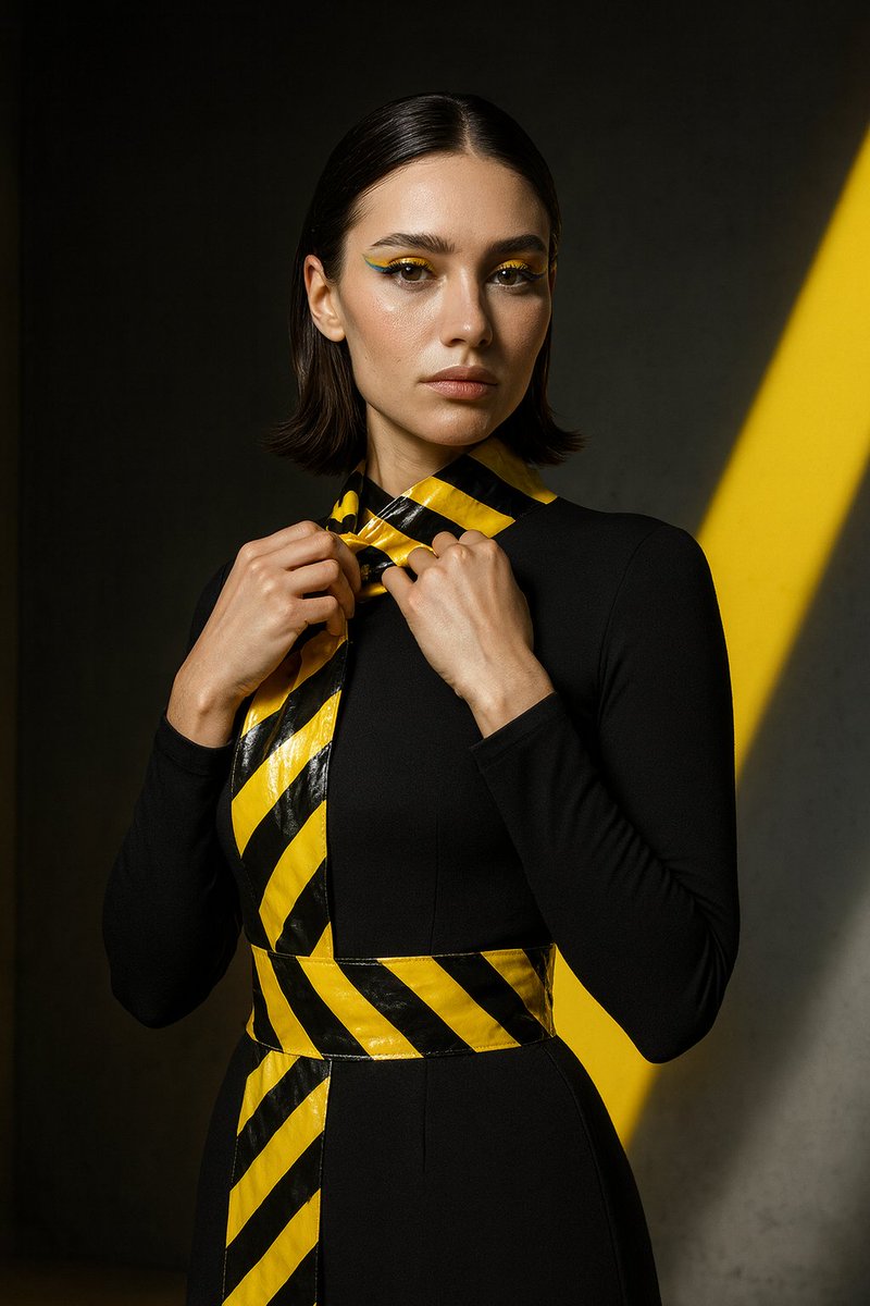 campfireai's tweet photo. @muriellondon Caution Tape Couture https://t.co/yY78e7aD5A
