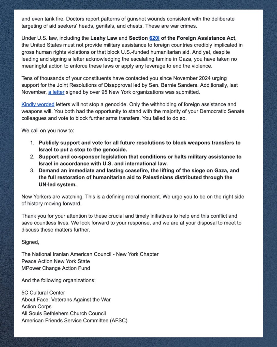 NIAC (@niacouncil) on Twitter photo NIAC’s New York chapter worked with over than 108 organizations — national, state, and local — including <a href="/PeaceAction/">Peace Action - #BlocktheBombs</a>, <a href="/PeaceActionNY/">Peace Action NYS</a>, <a href="/MPower_Change/">MPower Change</a>, <a href="/jvplive/">Jewish Voice for Peace</a>, <a href="/IfNotNowOrg/">IfNotNow🔥✡️</a>, and many more, to demand New York Senators <a href="/SenSchumer/">Chuck Schumer</a> and <a href="/SenGillibrand/">Kirsten Gillibrand</a> join the majority of Senate NIAC’s New York chapter worked with over than 108 organizations — national, state, and local — including <a href="/PeaceAction/">Peace Action - #BlocktheBombs</a>, <a href="/PeaceActionNY/">Peace Action NYS</a>, <a href="/MPower_Change/">MPower Change</a>, <a href="/jvplive/">Jewish Voice for Peace</a>, <a href="/IfNotNowOrg/">IfNotNow🔥✡️</a>, and many more, to demand New York Senators <a href="/SenSchumer/">Chuck Schumer</a> and <a href="/SenGillibrand/">Kirsten Gillibrand</a> join the majority of Senate