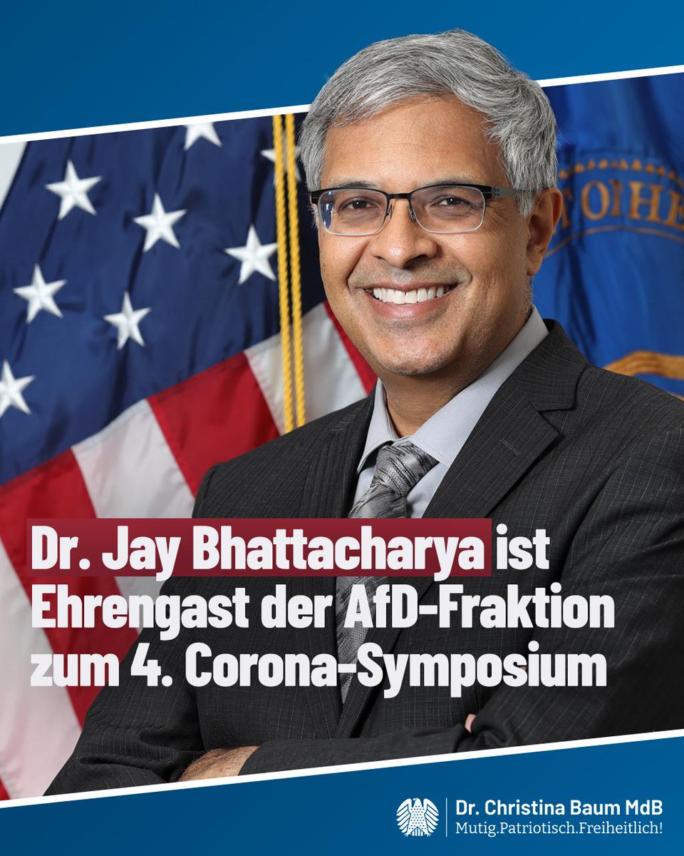 +++Dr. Jay Bhattacharya ist Ehrengast der AfD-Fraktion zum 4. Corona-Symposium+++

Berlin, 20. August 2025. Zum BILD-Interview mit dem Chef des Nationalen US-Gesundheitsinstituts und wichtigsten Gesundheitsbeamten von Präsident Trump, Dr. Jay Bhattacharya, teilt die
