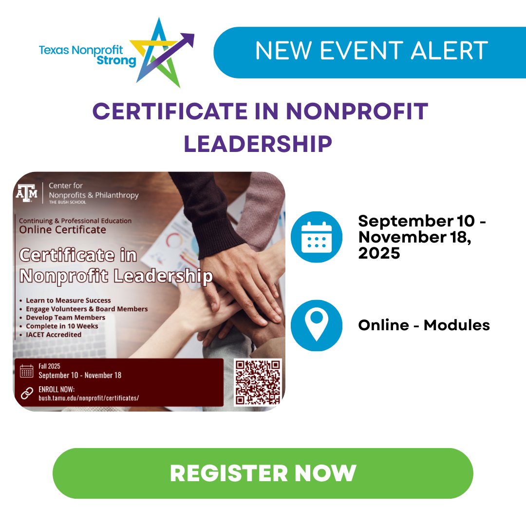NonprofitStrong's tweet photo. 🚨 Ready to lead with impact? Enroll in the Certificate in Nonprofit Leadership offered by @CNPatBushSchool! Learn strategies for leading teams, engaging boards, and navigating change -- REGISTER NOW!

🔹 Dates: September 10 - November 18, 2025
🔗 https://t.co/RDFy1gEblC https://t.co/qSTp37QYkS