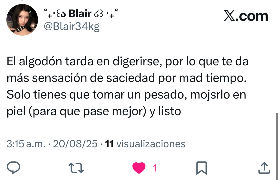 nanahcss's tweet photo. @45kgdefresas @Blair34kg es comer algodón :’D me da miedo pero tbh si me gustaría intentarlo https://t.co/317hE3Jj3V