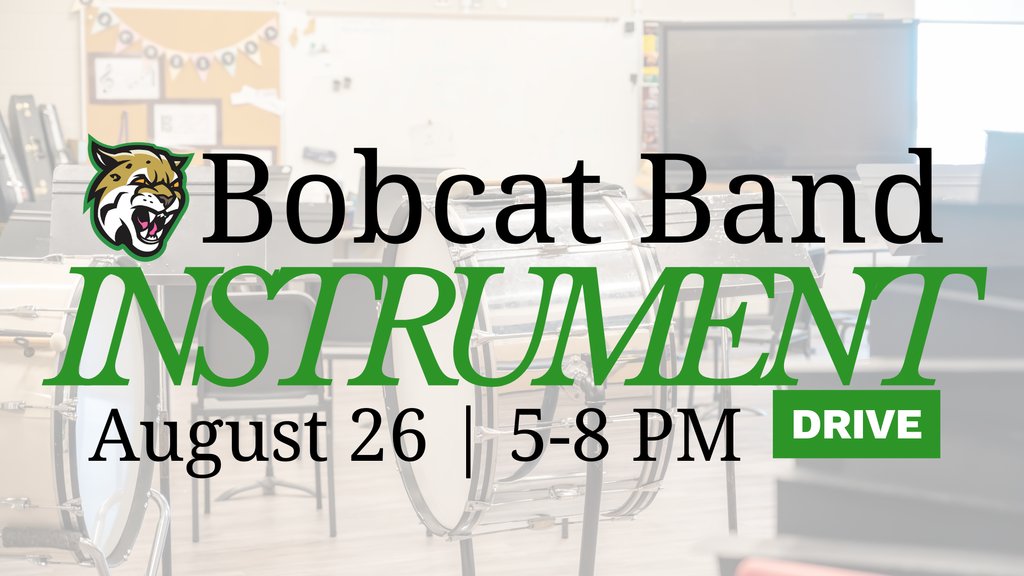 Hempstead Bobcat Bands are hosting their annual Instrument Drive. Band Families can pickup band supplies and instruments for the 2025-2026 school year. 

Date: Tuesday, August 26 
Time: 5 to 8 p.m. 
Location: Hempstead ISD Band Hall
Vendor: The String &amp; Horn Shop of Bryan