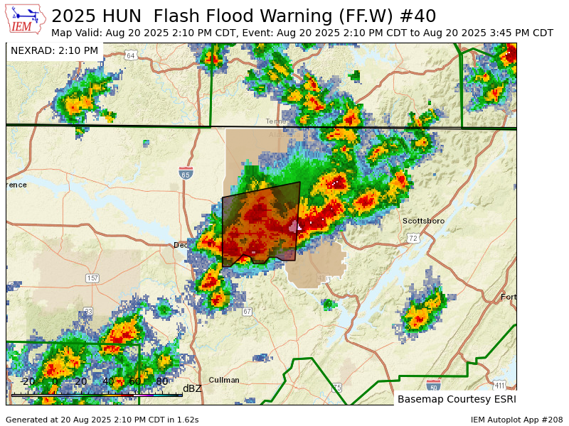 HUN issues Flash Flood Warning [flash flood: radar indicated] for Madison [AL] till Aug 20, 3:45 PM CDT mesonet.agron.iastate.edu/vtec/f/2025-O-…