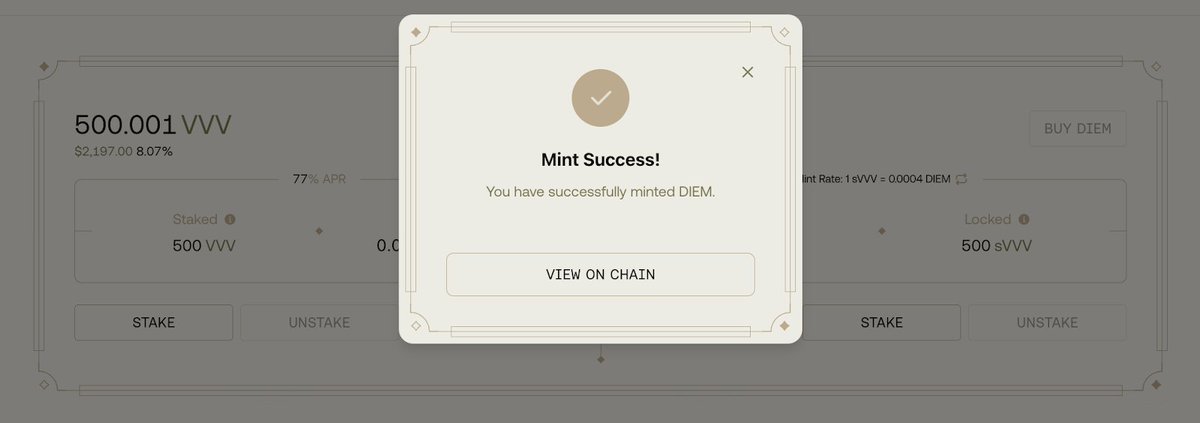 Screenshot of entering sVVV amount for minting
