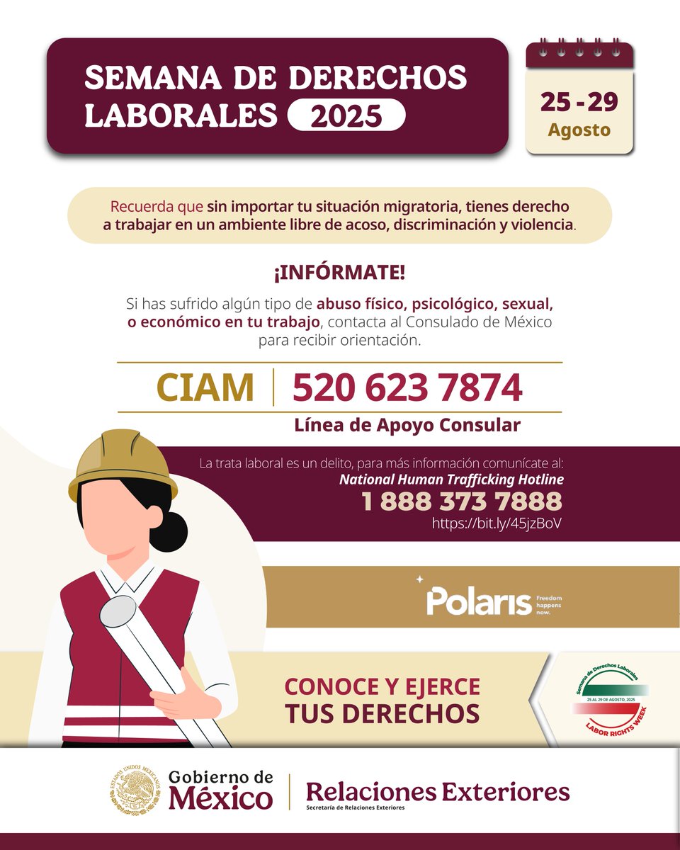 El lunes arranca la Semana de Derechos Laborales 2025

Para mayor información llama al (919) 615 3687☎️

#ConoceYEjerceTusDerechos; #NoTeDejesEngañar; #CIAM; #ConsultaConCIAM; #ProtecciónConsular; #ProtecciónPreventiva; #TuConsulado; #AlertaFraude; #ConoceTusDerechos; #SDL.