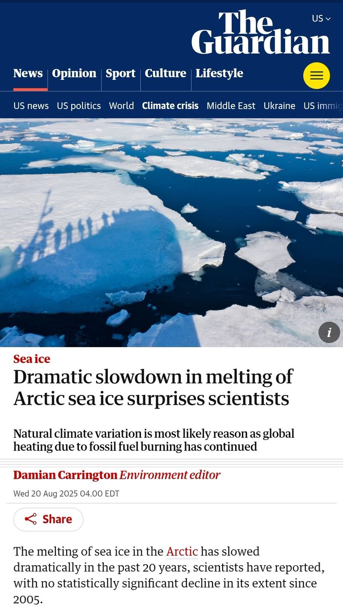 Told you the Propaganda Media would eventually be forced to admit the dramatic slowdown in Arctic Sea Ice melting.

Check.

And that they'd have to come up with a new lie to "explain" it to keep their man made global warming fraud going.

Check.