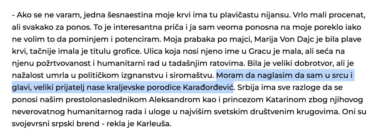 Jao sta sam sad procitao. Karleusa je U GLAVI veliki prijatelj porodice koja je samo u glavi kraljevska 🤡