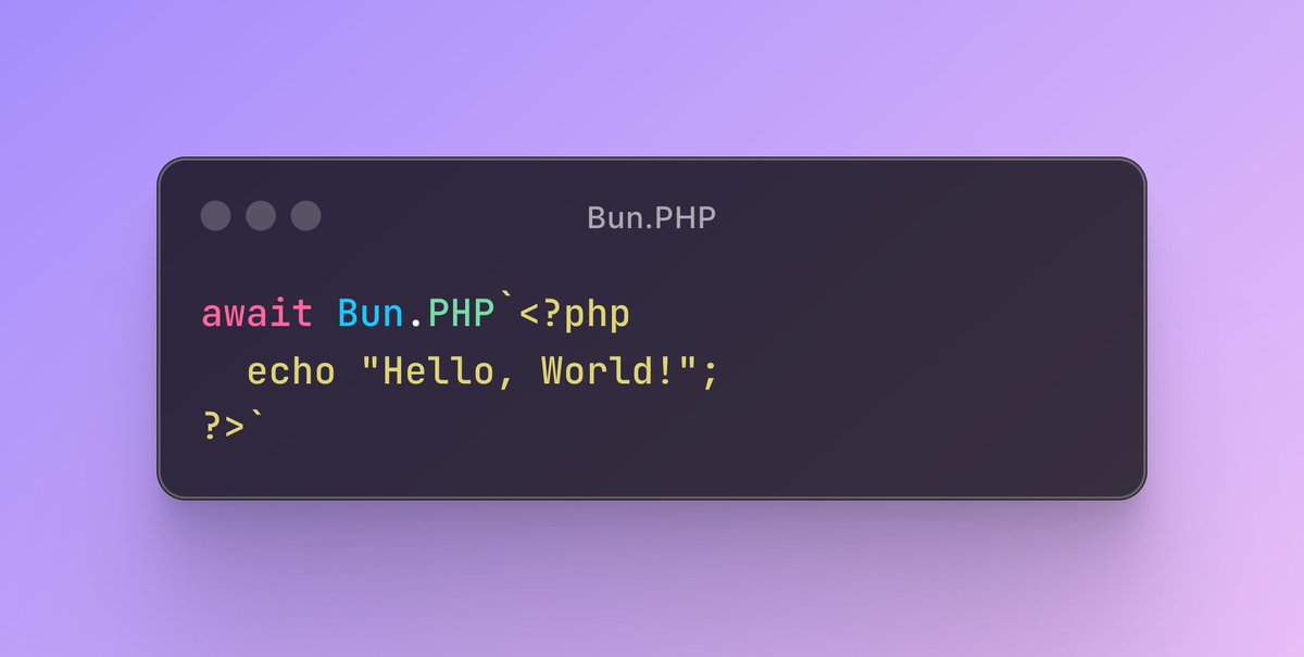 thdxr's tweet image. in the next version of bun

you can use `Bun.PHP` to run inline php scripts