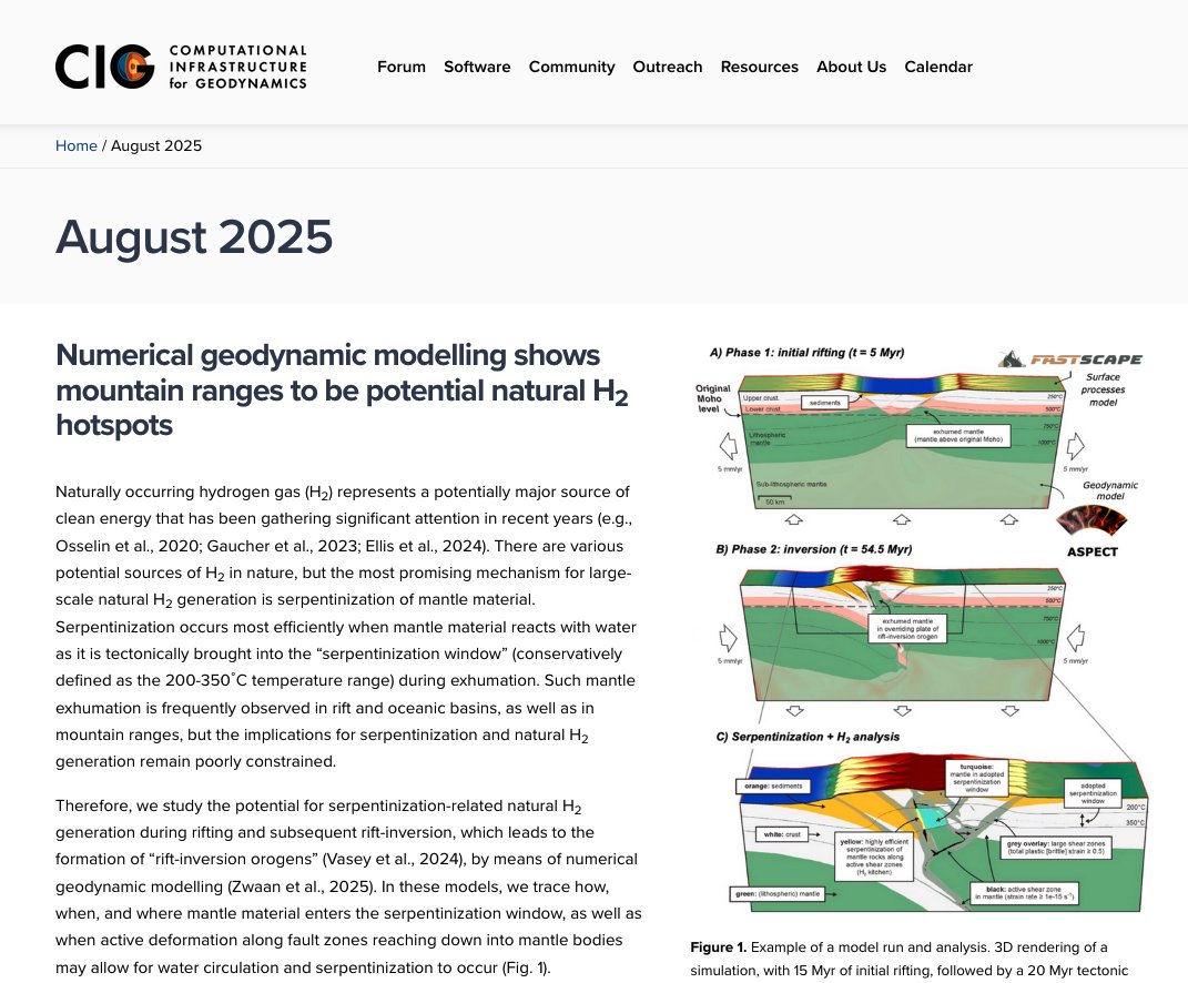 Interested in how we can use geodynamic simulations for resource exploration? ⚒️

I wrote a blog for <a href="/UCDgeodynamics/">CIG-Geodynamics</a>, on simulating natural H2 gas resource development in nature. 😃

The blog: geodynamics.org/highlight-aug2…

The original <a href="/ScienceAdvances/">Science Advances</a> paper: doi.org/10.1126/sciadv…