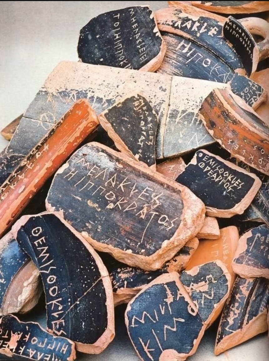 #Ostraca were small pieces of #pottery the ancient #Greeks used to nominate for #expulsion people they considered too dangerous to live in their cities.  Learn more at
facebook.com/antiquesandmor…