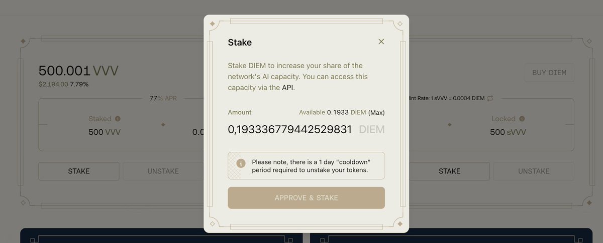 Screenshot of confirming DIEM mint transaction