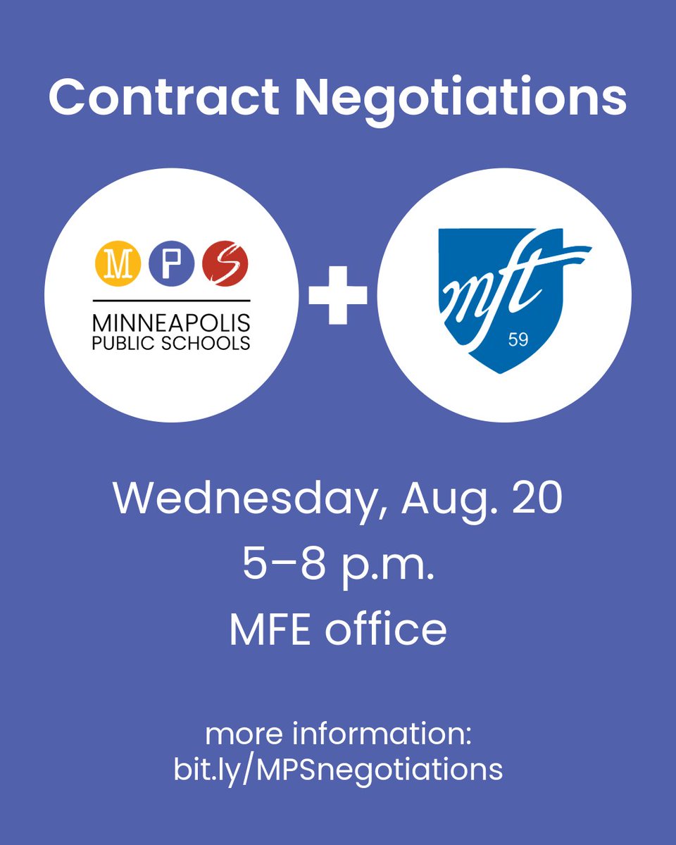 Minneapolis Public Schools and the Minneapolis Federation of Educators, including both the ESP and teacher chapters, are negotiating new contracts. The next session is today, Wednesday, Aug. 20 from 5 to 8 p.m. at the MFE office (67 8th Ave NE).

💻 LIVESTREAM: