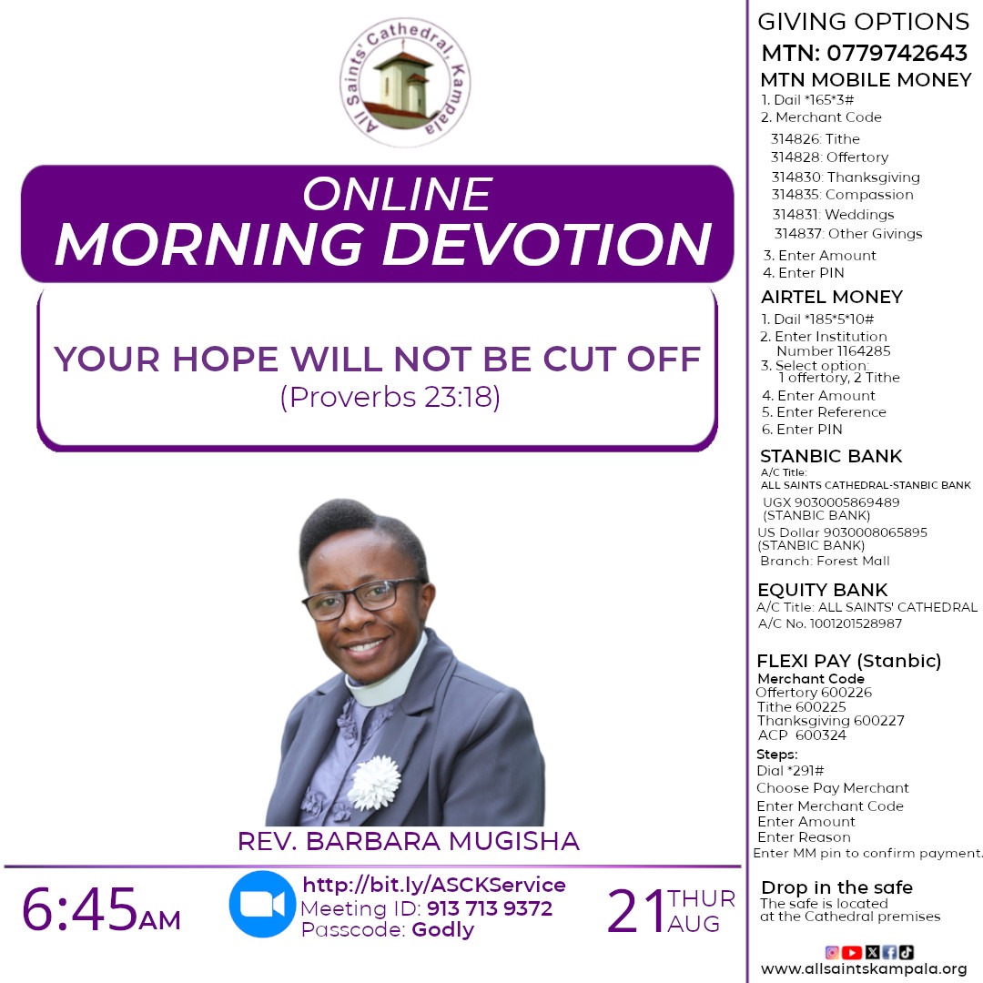Join us for Morning Devotion (Online Only) on Thursday, 21st August 2025 at 6:45am. Invite a friend !!
#ASCKMorningDevotion #Prayer #ASCKChurchOnline