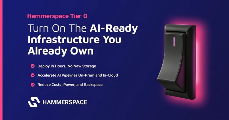 Hammerspace_Inc's tweet photo. Your infrastructure is more ready for AI than you think. Hammerspace connects existing storage across locations, making your data instantly available to AI workloads without new hardware—faster pipelines, lower cost, zero disruption.
