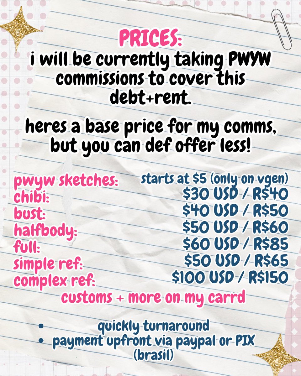 COMMS OPEN ✨ (emergency)

you can order thu vgen or dms!!