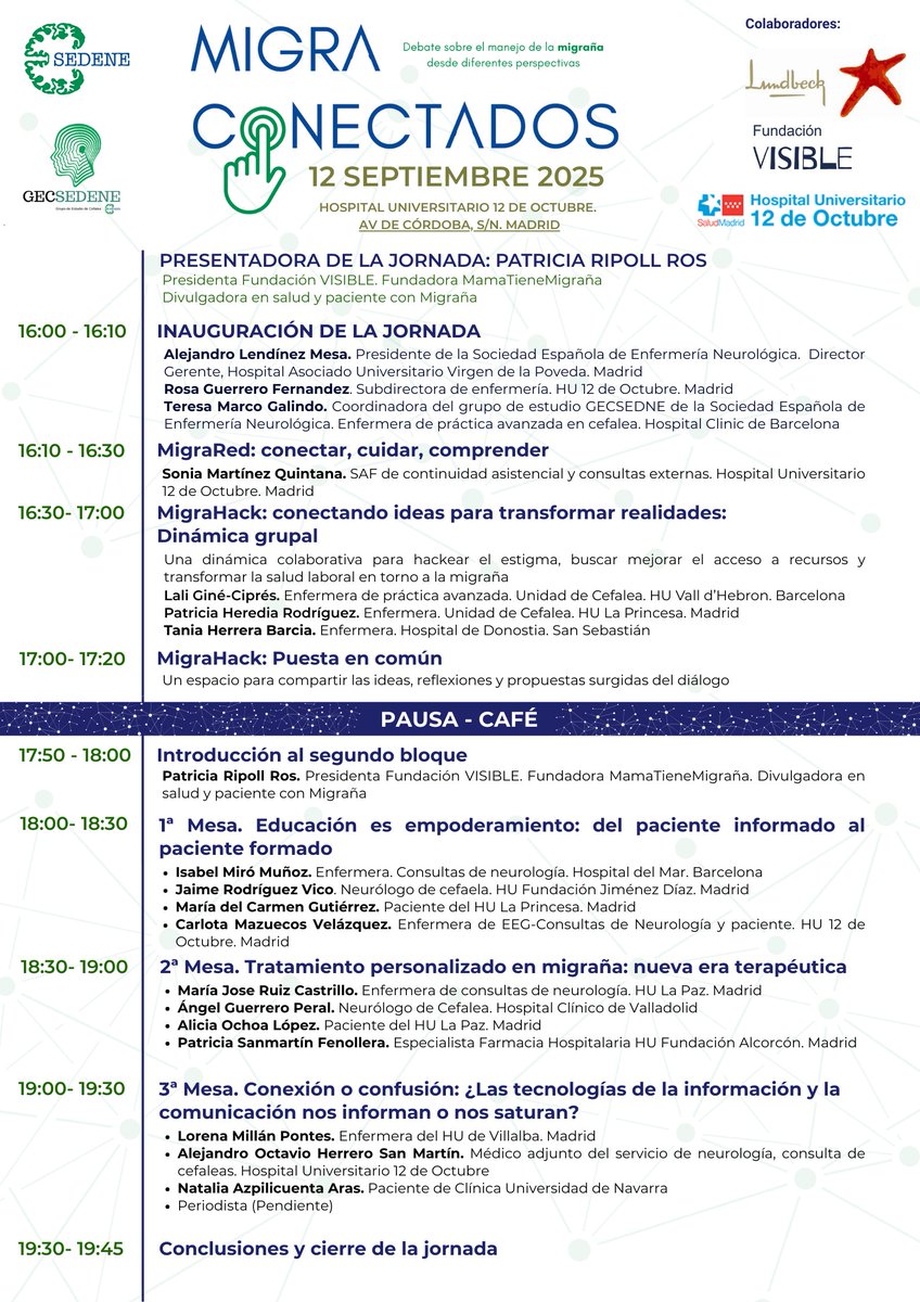 Tania NeuroNurse (@taniaheba) on Twitter photo 🚨Atención‼️
✨️Nueva edición del #MigraConectados de <a href="/sedenered/">Sociedad Española de Enfermería Neurológica</a>
Un espacio donde #pacientes y diferentes profesionales compartimos experiencias, conocimientos y estrategias para afrontar la #migraña desde todos los ángulos.
Presencial y online ⏬️
sedene.us17.list-manage.com/subscribe?u=27… 🚨Atención‼️
✨️Nueva edición del #MigraConectados de <a href="/sedenered/">Sociedad Española de Enfermería Neurológica</a>
Un espacio donde #pacientes y diferentes profesionales compartimos experiencias, conocimientos y estrategias para afrontar la #migraña desde todos los ángulos.
Presencial y online ⏬️
sedene.us17.list-manage.com/subscribe?u=27…