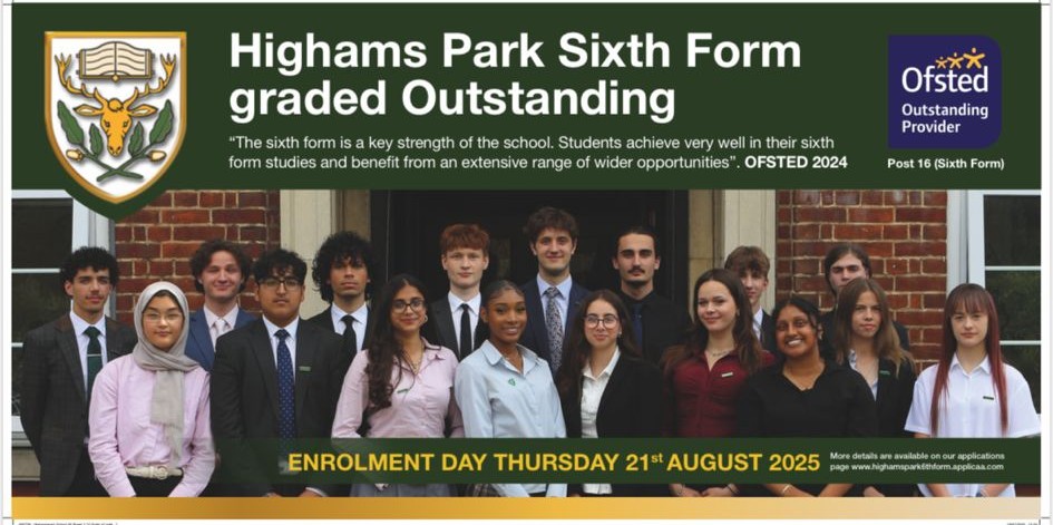 A reminder that Enrolment for our Sixth Form is tomorrow! 

Current Year 11 students at Highams Park can arrive from 8am at our Handsworth Avenue entrance. 

Students from other schools can arrive from 1pm at our Handsworth Avenue entrance. Please remember your results and ID.