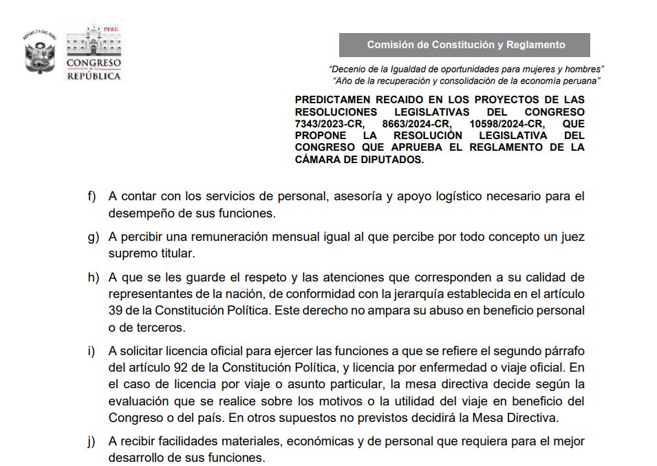 #LoÚltimo 📍La Comisión de Constitución busca incrementar el sueldo de los legisladores para el 2026. Los proyectos para el Congreso bicameral contemplan que la remuneración de diputados y senadores sea igual a la de jueces supremos: S/ 34,917.20.